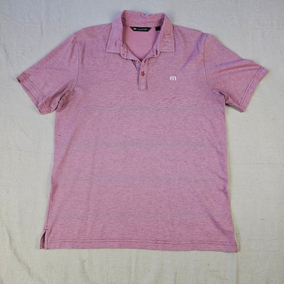 TravisMathew Men's Large Red Heather Polo Shirt Striped Short Sleeve Casual Golf - Picture 1 of 9